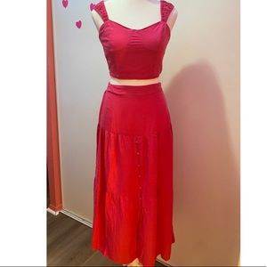 JAPNA Sz S Hot Pink Crop Top Maxi Skirt Summer Set